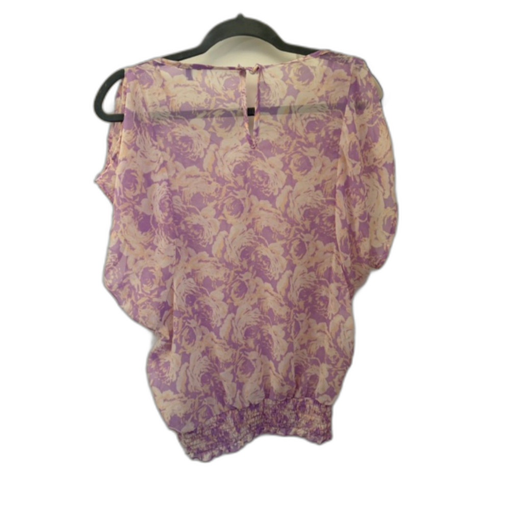 Charlotte Russe Floral Blouse Size XS Purple Smocked Waist Sheer Top